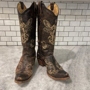 Circle G Boots Womens Size 7 Brown Tan Embroidered Western Cowboy Leather Rodeo